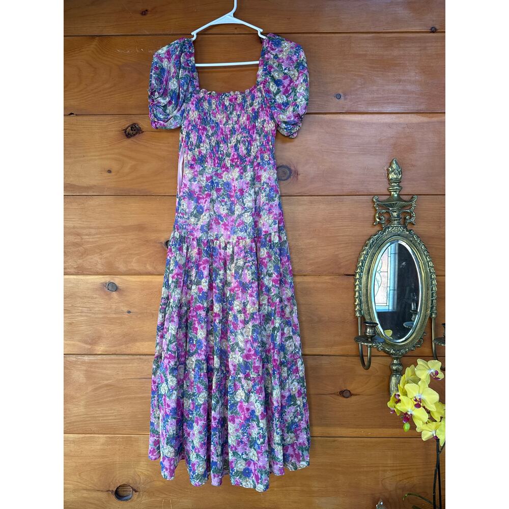 ASTR The Label Florentina Maxi Dress Floral Puff Sleeve Tiered Smocked Size XS - Picture 3 of 5